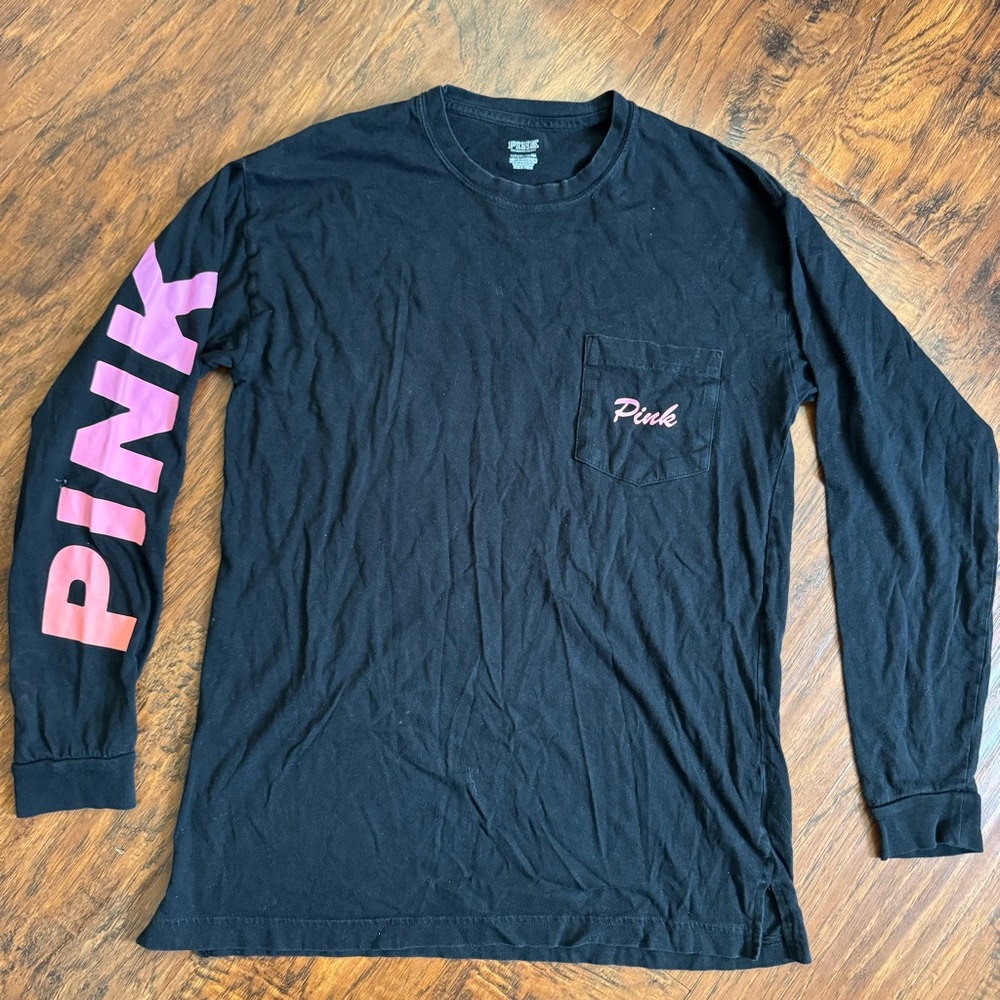 PINK Victoria's Secret Black Long Sleeve with Pink Lettering